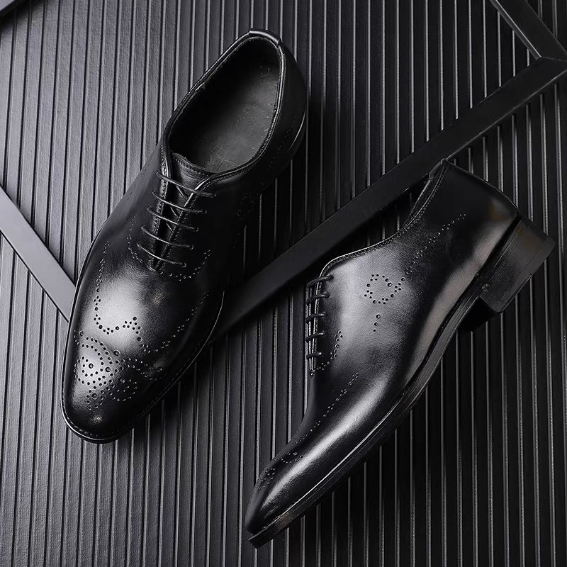 British style oxford shoes men's head cowhide three joints handmade square head business formal carved black leather shoes